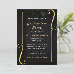 Zwart Goud Afstuderen Invitation met QR Code