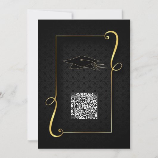 Zwart Goud Afstuderen Invitation met QR Code (Achterkant)