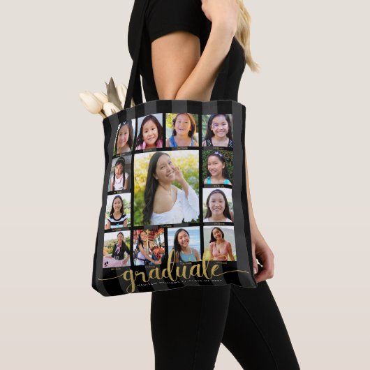 Zwart Goud Afstuderen K-12 13 Fotocollage Script Tote Bag (Dichtbij)