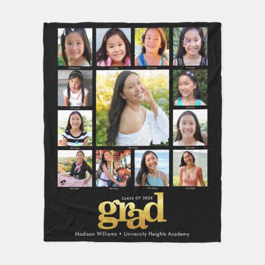 Zwart Goud Afstuderen K-12 Fotocollage Modern Fleece Deken (Voorkant)