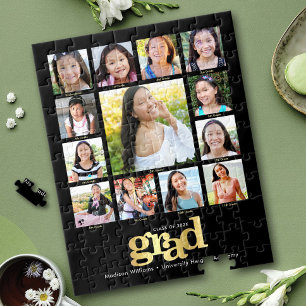 Zwart Goud Afstuderen K-12 Fotocollage Modern Legpuzzel