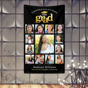 Zwart Goud Afstuderen K-12 Fotocollage Modern Spandoek