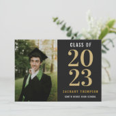 Zwart & Goud Afstuderen Klasse Jaar met Foto Kaart (Staand voorkant)