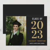 Zwart & Goud Afstuderen Klasse Jaar met Foto Kaart (Voorkant / Achterkant)
