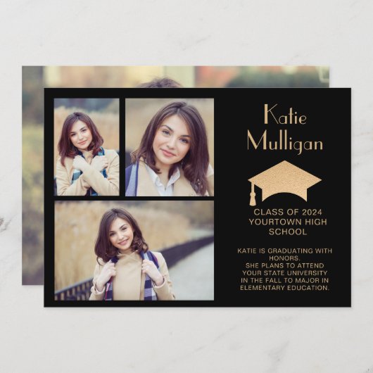 Zwart Goud Afstuderen Klasse van 2024 Foto (Voorkant / Achterkant)