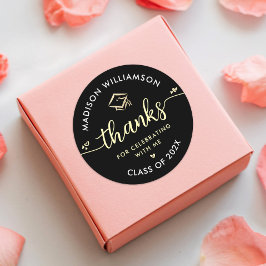 Zwart Goud Afstuderen Modern Bedankt Script Pet Ronde Sticker