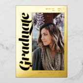 Zwart goud afstuderen script 3 foto's afstuderen folie uitnodiging (Voorkant)