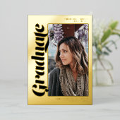 Zwart goud afstuderen script 3 foto's afstuderen folie uitnodiging (Staand Voorkant)