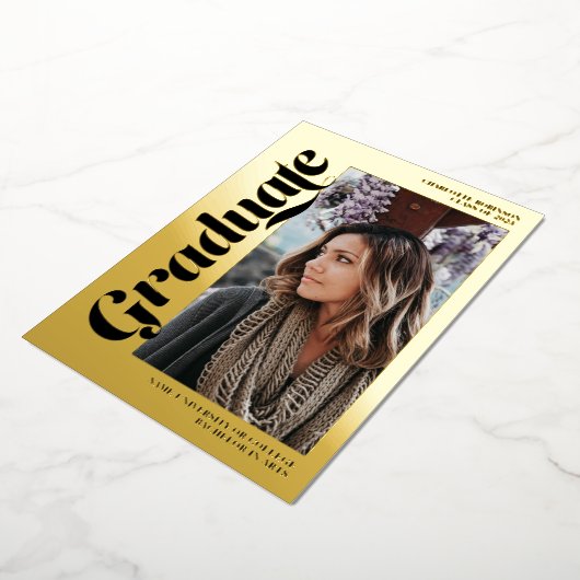 Zwart goud afstuderen script 3 foto's afstuderen folie uitnodiging (Gedraaid)