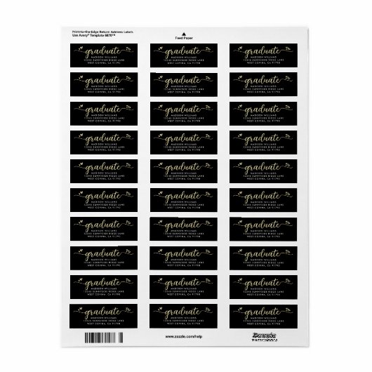 Zwart Goud Afstuderen Script Hearts Modern Adres Etiket (Full Sheet)