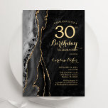 Zwart Goud Agaat 30e Verjaardag Kaart<br><div class="desc">Zwart gouden agaat 30e verjaardag feestuitnodiging. Elegant modern ontwerp met waterverf agaat marmeren geode achtergrond,  faux glitter goud en typografie script lettertype. Trendy uitnodigingskaart perfect voor een stijlvol vrouwenfeest. Gedrukte Zazzle-uitnodigingen of direct download digitale afdrukbare sjabloon.</div>