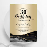 Zwart Goud Agaat 30e Verjaardag Kaart<br><div class="desc">Zwart en goud agaat 30e verjaardag feestuitnodiging. Elegant modern ontwerp met rotssteen marmeren geode achtergrond,  faux glitter goud en typografie script lettertype. Trendy uitnodigingskaart perfect voor een stijlvol vrouwenfeest. Gedrukte Zazzle-uitnodigingen of direct download digitale afdrukbare sjabloon.</div>
