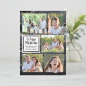 Zwart Goud Agaat 5-foto Vrolijk Kerstfeest Kaart (Staand voorkant)