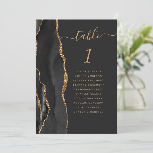 Zwart Goud Agaat 5x7 Donker Bruiloft Tafel Nummer (Staand voorkant)