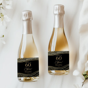 Zwart Goud Agaat 60ste Huwelijksverjaardag Feest Sparkling Wijnetiket