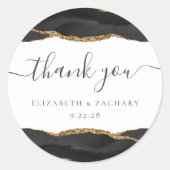 Zwart Goud Agaat Bruiloft Dank u Ronde Sticker (Voorkant)