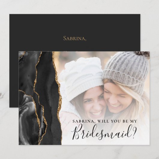 Zwart Goud Agaat Foto Bruidsmeisje Voorstel (Voorkant / Achterkant)