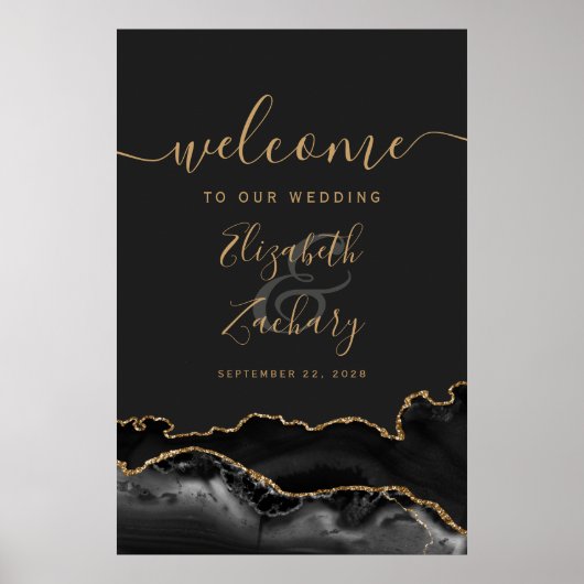 Zwart Goud Agaat Geode 24x36 Bruiloft Welkom Poster (Voorkant)