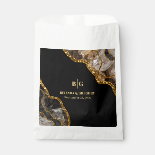 Zwart & Goud Agaat Geode Glitter Bruiloft Bedankzakje (Voorkant)