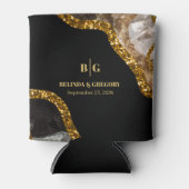 Zwart & Goud Agaat Geode Glitter Bruiloft Blikjeskoeler (Voorkant)