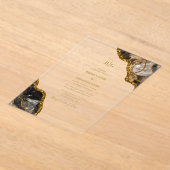 Zwart & Goud Agaat Geode Glitter Huwelijk Clear Acryl Uitnodigingen (Laagn)
