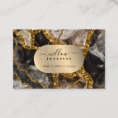 Zwart & Goud Agaat Geode Glitter Marmer QR Code Visitekaartje (Voorkant)