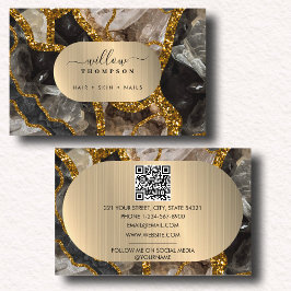 Zwart & Goud Agaat Geode Glitter Marmer QR Code Visitekaartje
