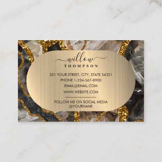 Zwart & Goud Agaat Geode Glitter Marmer Visitekaartje (Achterkant)
