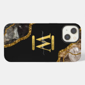 Zwart & Goud Agaat Geode Monogram iPhone Hoesje (Achterkant horizontaal)