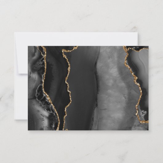 Zwart Goud Agaat Grijs Marmer Bruiloft RSVP Kaartje (Achterkant)