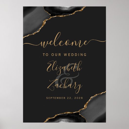 Zwart Goud Agaat Hoeken 20x28 Bruiloft Welkom Poster (Voorkant)