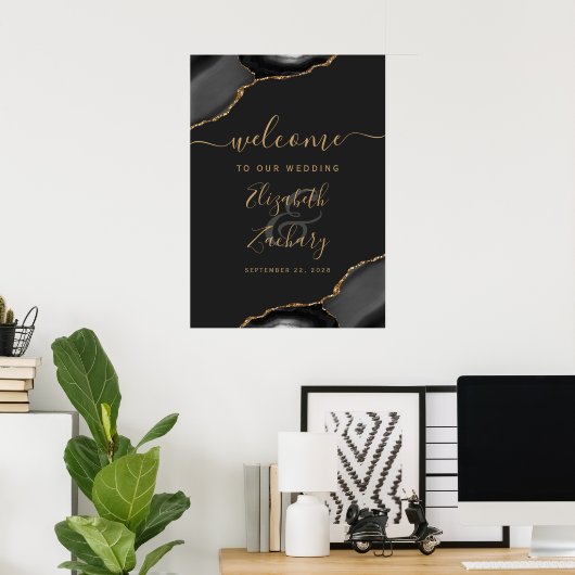 Zwart Goud Agaat Hoeken 20x28 Bruiloft Welkom Poster (Thuiskantoor)