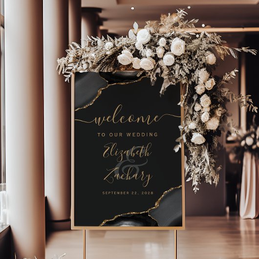 Zwart Goud Agaat Hoeken 20x28 Bruiloft Welkom Poster