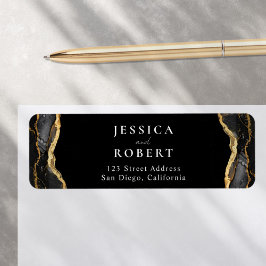 Zwart Goud Agaat Marmer Elegant Bruiloft Etiket