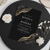 Zwart Goud Agaat Marmer Elegant Bruiloft Folie Uitnodiging