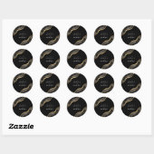 Zwart Goud Agaat Marmer Elegant Bruiloft Ronde Sticker (Vel)