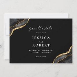 Zwart Goud Agaat Marmer Elegant Bruiloft Save The Date