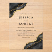 Zwart Goud Agaat Marmer Elegante Bruiloft Uitnodig Acryl Uitnodigingen (Voorkant)