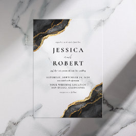 Zwart Goud Agaat Marmer Elegante Bruiloft Uitnodig Acryl Uitnodigingen