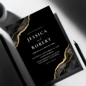 Zwart Goud Agaat Marmer Elegante Bruiloft Uitnodig Kaart