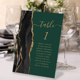 Zwart Goud Agaat Schrift Groene Trouw Tafel Nummer Reclamebord Met Voetstuk