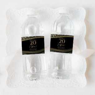 Zwart Goud Agat 20e Huwelijksjubileum Feest Waterfles Etiket