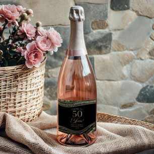 Zwart Goud Agate 50ste Huwelijksjubileum Feest Sparkling Wijnetiket