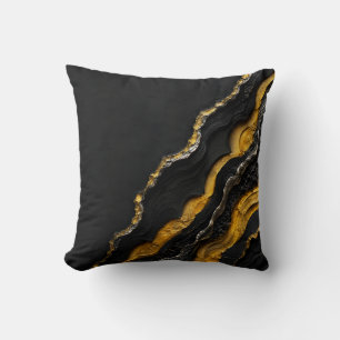 Zwart Goud Agate Gelaagde Abstracte Kunst Luxe Kussen