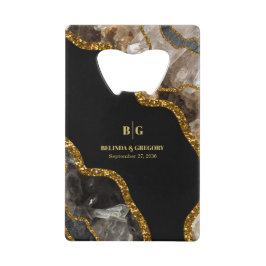 Zwart & Goud Agate Geode Glitter Bruiloft  Creditkaart Flessenopener
