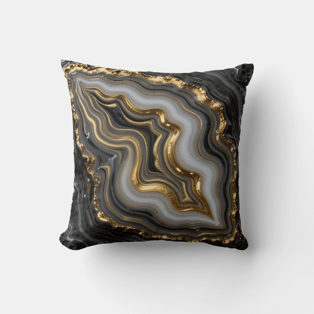 Zwart Goud Agate Geode Luxe Marmer Kussen (Voorkant)