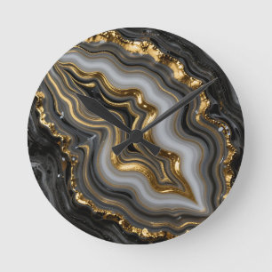 Zwart Goud Agate Geode Luxe Marmer Ronde Klok
