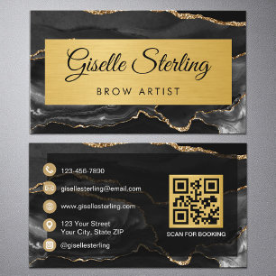 Zwart Goud Agate Wenkbrauw Artiest Glitter QR Code Visitekaartje
