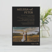 Zwart Goud Alcohol Ink foto Bruiloft Uitnodiging (Staand voorkant)