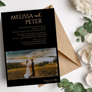 Zwart Goud Alcohol Ink foto Bruiloft Uitnodiging